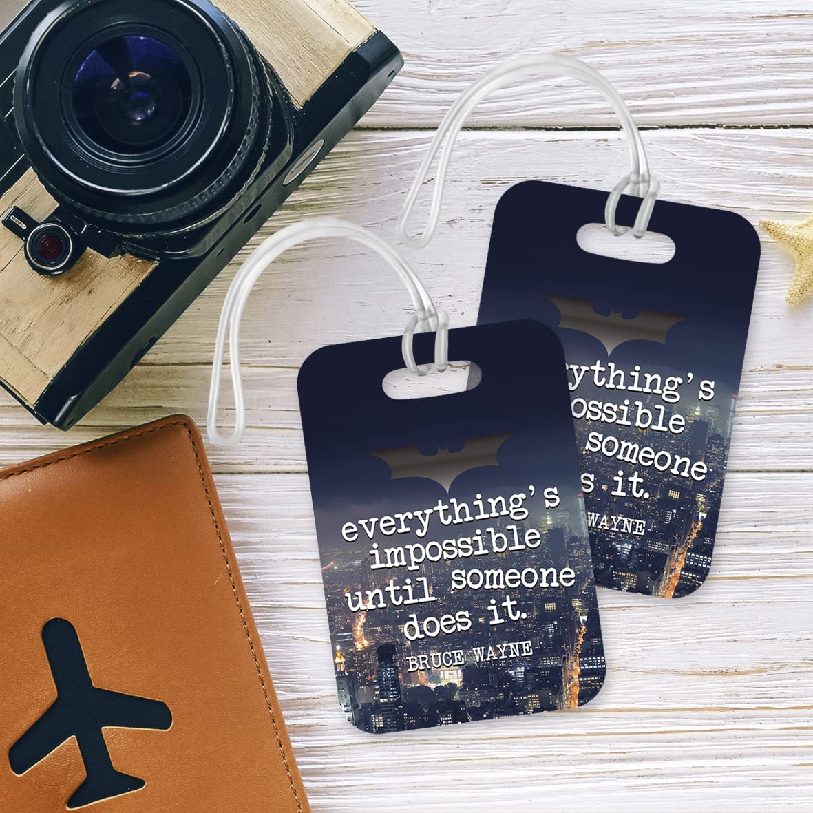 LT221 Everything's Impossible Until Someone Does it. : Bruce Wayne Novelty Funny Unique Designer Gift Glossy Plastic Suitcase Luggage Tag