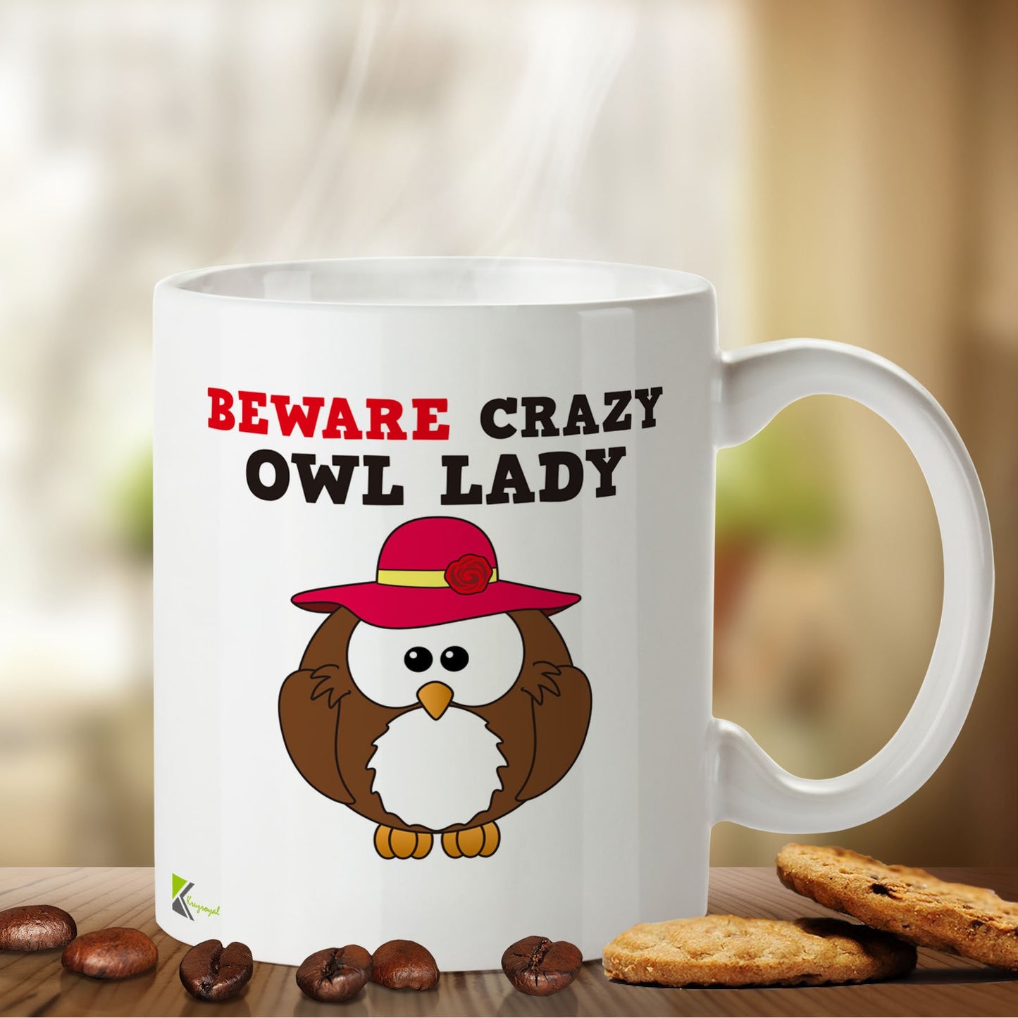 Kruzroyal DZ432 Beware Crazy OWL Lady Funny Novelty Great Gift Idea Coffee Tea Mug