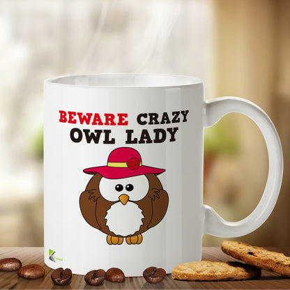 Kruzroyal DZ432 Beware Crazy OWL Lady Funny Novelty Great Gift Idea Coffee Tea Mug