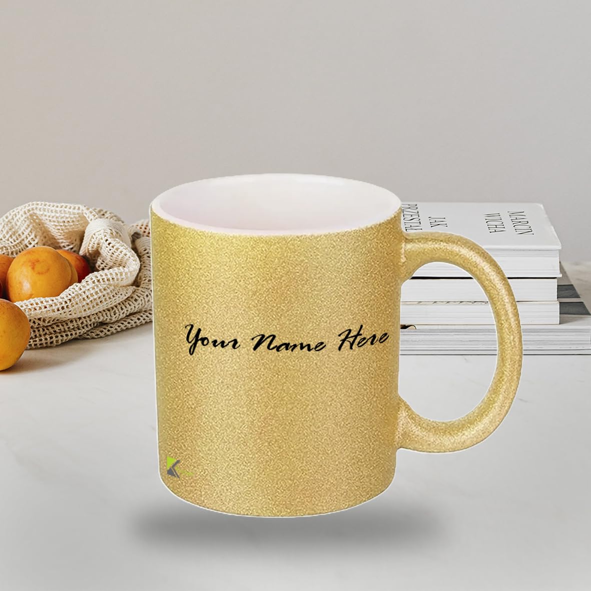 Kruzroyal Personalised Gold/Silver Glitter Mug, Customisable Name 11OZ Ceramic Mug