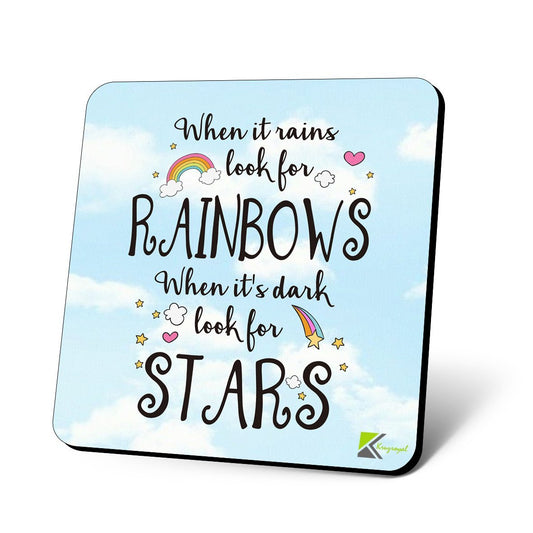 CS1052 When it Rains Look for Rainbows Novelty Funny Coffee Tea Drink Christmas Gift Glossy MDF Wooden Coaster