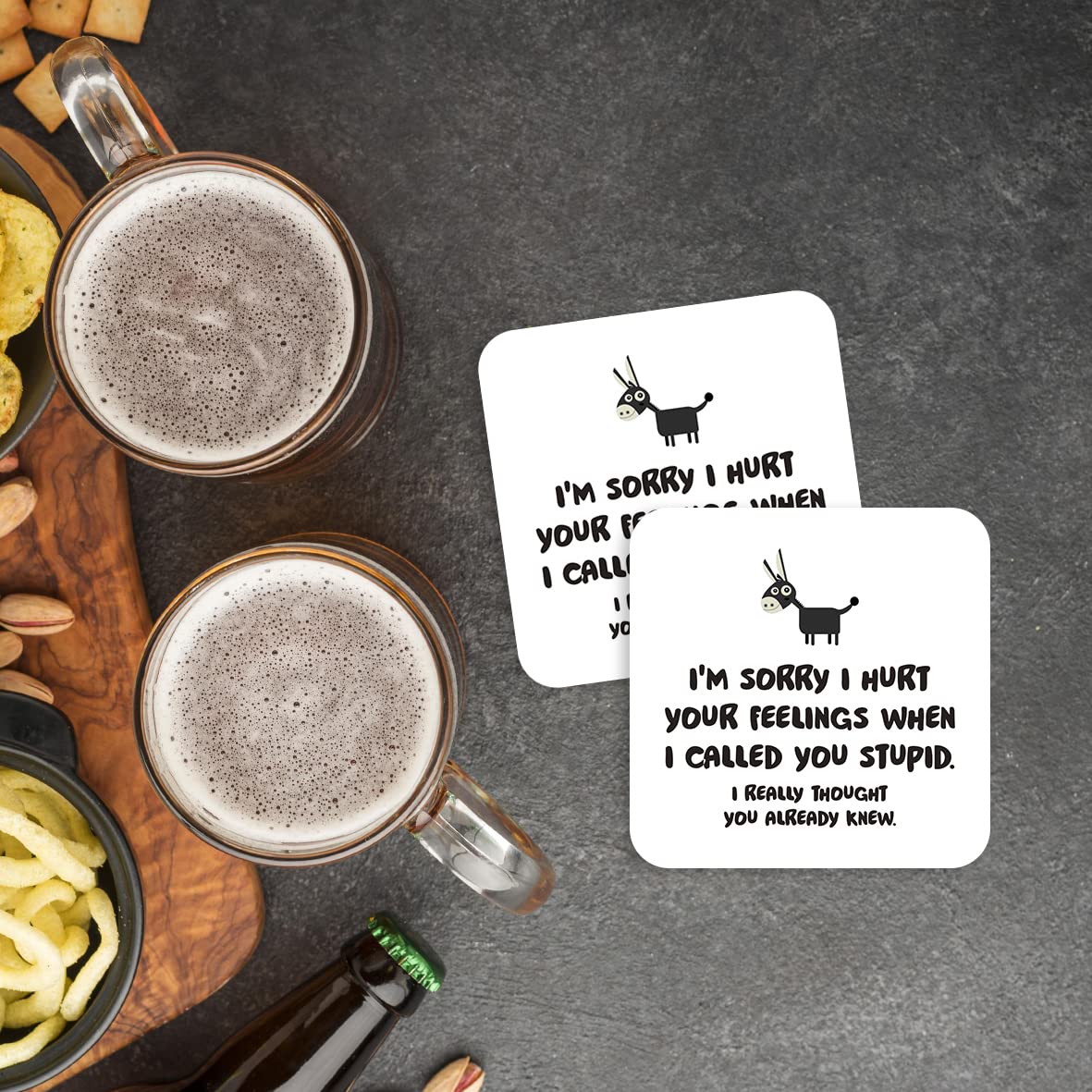 CS770 I'm Sorry i Hurt Your Feelings When i Called You Stupid. I Really Thought You Already Knew. Novelty Funny Coffee Tea Drink Gift Glossy MDF Wooden Coaster