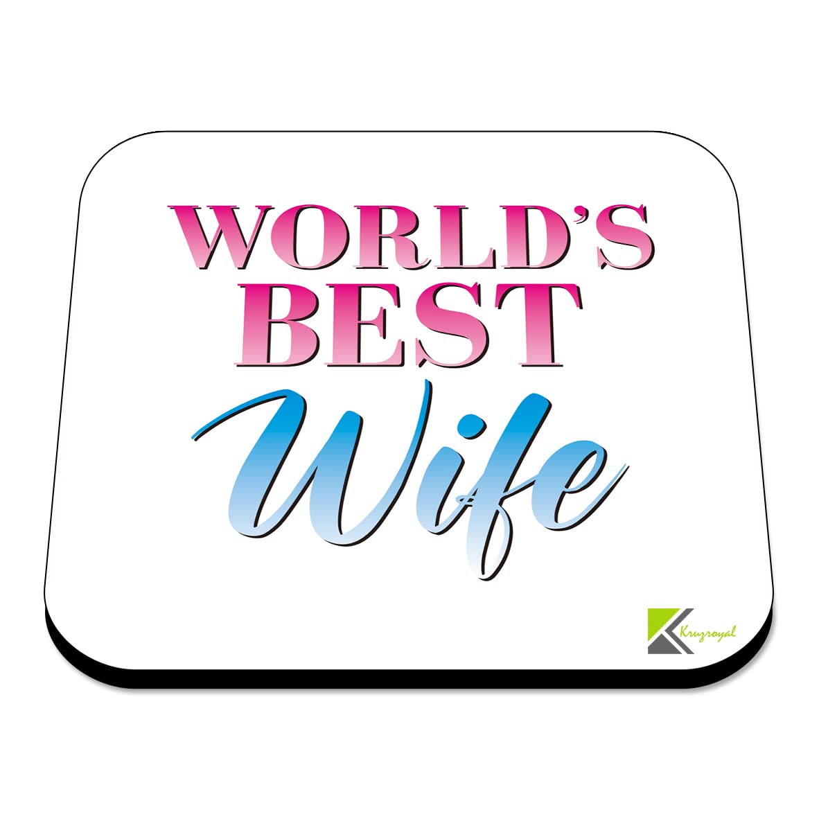 WB046 World's Best Wife MDF Wooden Coaster by Kruzroyal | Gift for Wife | Unique Novelty Present | 9cm x 9cm | Coffee Tea MDF Wooden Coaster