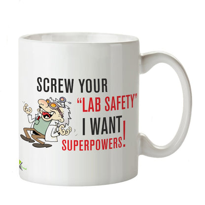 Kruzroyal Funny Science Mug, Screw Your Lab Safety I Want Superpowers Design, Novelty Geek Gift for Teacher, Student or Scientist, Funny Novelty Great Gift Idea Coffee Tea Mug, 11 oz