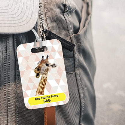 PLT250 Personalised Name's Bag with Giraffe Image Novelty Funny Unique Designer Gift Glossy Plastic Suitcase Luggage Tag