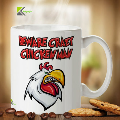 Kruzroyal DZ360 Beware Crazy Chicken Man Funny Novelty Great Gift Idea Coffee Tea Mug
