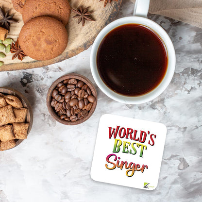 WB088 World's Best Singer MDF Wooden Coaster by Kruzroyal | Gift for Singer | Unique Novelty Present | 9cm x 9cm | Coffee Tea MDF Wooden Coaster
