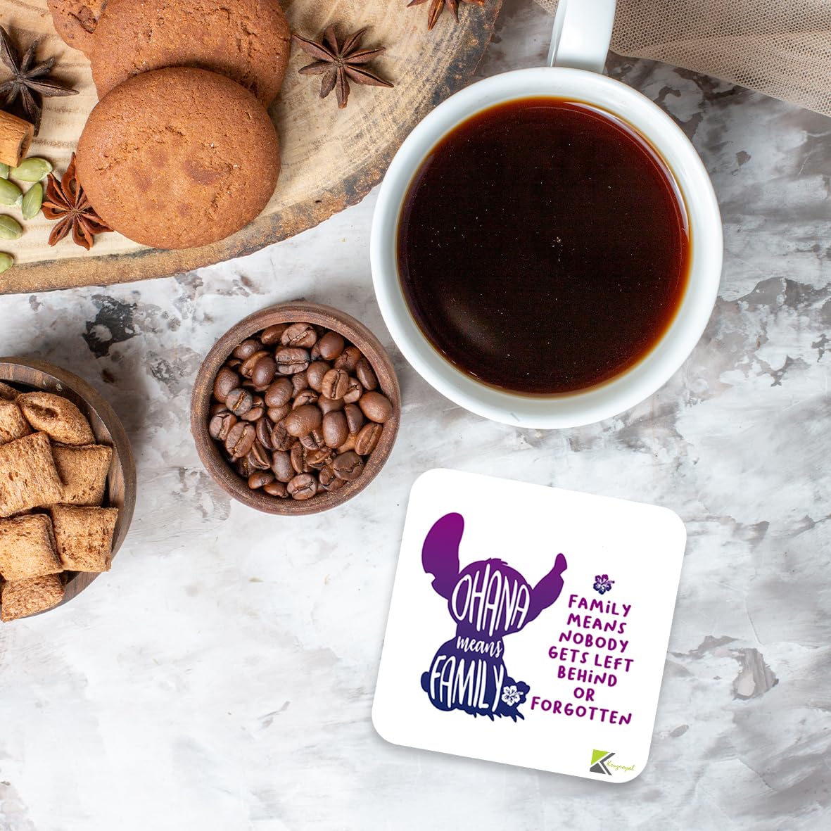 CS820 Ohana means family, family means nobody gets left behind or forgotten Novelty Funny Coffee Tea Drink Gift Glossy MDF Wooden Coaster | Sentimental Gifts for Family, Best Friend, Sister