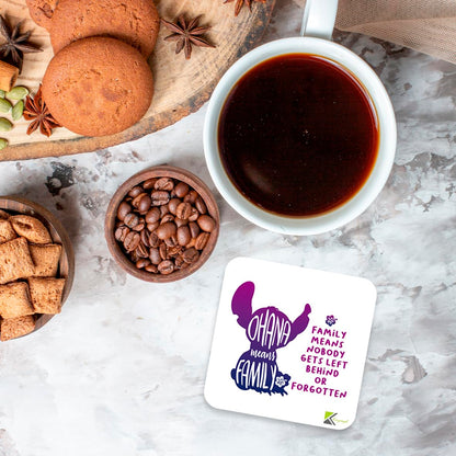 CS820 Ohana means family, family means nobody gets left behind or forgotten Novelty Funny Coffee Tea Drink Gift Glossy MDF Wooden Coaster | Sentimental Gifts for Family, Best Friend, Sister
