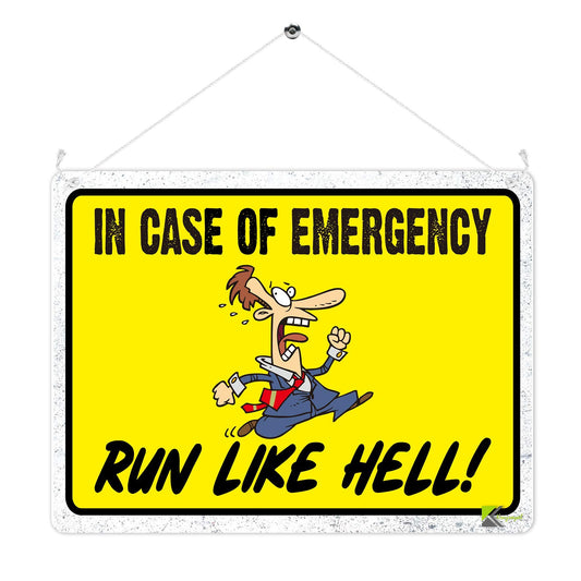 Kruzroyal MP328 In case of emergency, Run like hell! Funny Novelty Retro Vintage Metal Wall Sign Plaque 20cm x 15cm