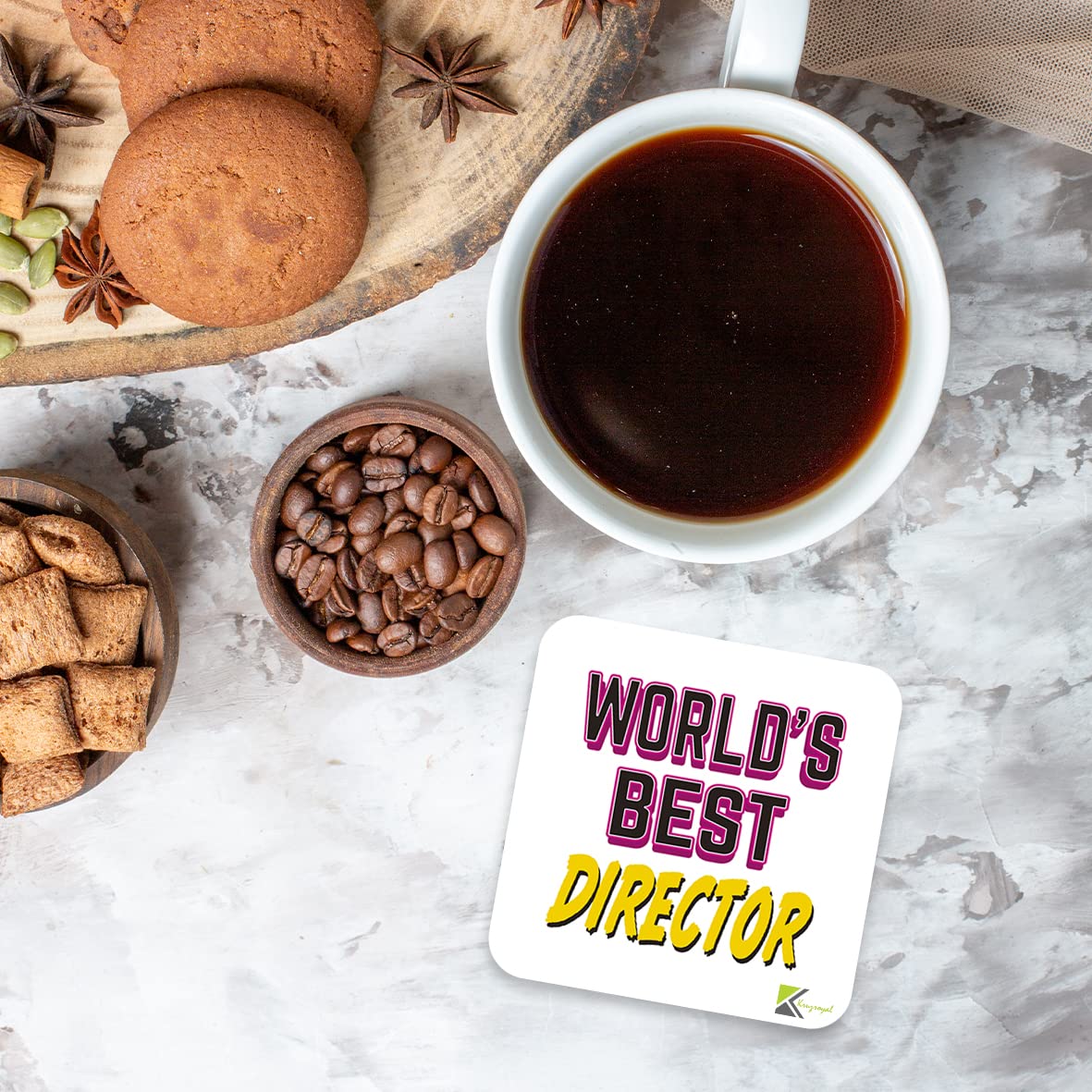 WB039 World's Best Director MDF Wooden Coaster by Kruzroyal | Gift for Director | Unique Novelty Present | 9cm x 9cm | Coffee Tea MDF Wooden Coaster