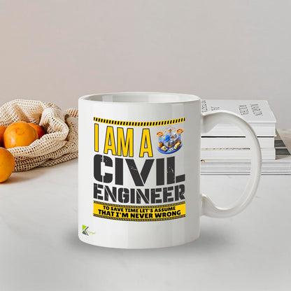 Kruzroyal DZ946 I Am A Civil Engineer, Let's Assume I'm Never Wrong 11oz White Ceramic Coffee Mug - Funny Sarcastic Engineering Gift for Civil Engineers & Students, Graduation Present