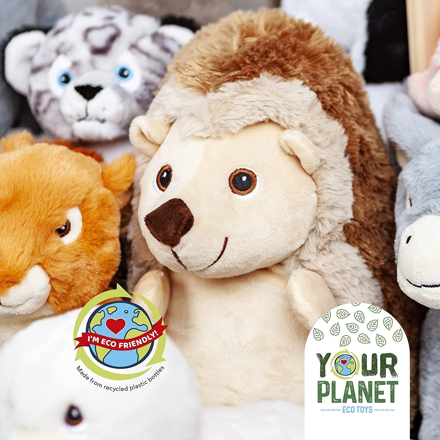 PMS 443230 Planet Eco Plush Hedgehog -Cute Hedgehog Stuffed Animal Plush, White and Brown - 12" - (Pack of 1) - Ideal for Kids' Birthdays, Holidays, and Special Occasions
