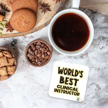 WB022 World's Best Clinical Instructor MDF Wooden Coaster by Kruzroyal | Gift for Clinical Instructor | Unique Novelty Present | 9cm x 9cm | Coffee Tea MDF Wooden Coaster