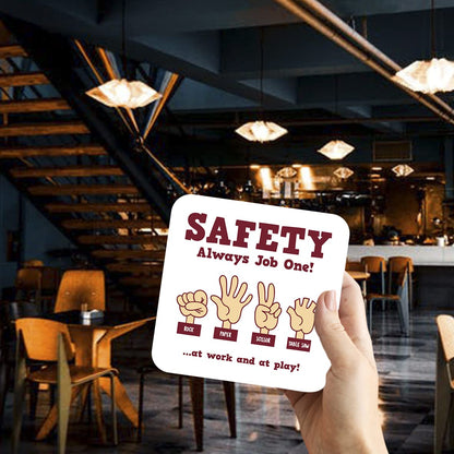CS592 Safety Always Job One! Rock Paper Scissor Novelty Funny Coffee Tea Drink Gift Glossy MDF Wooden Coaster