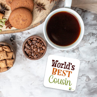 WB042 World's Best Cousin MDF Wooden Coaster by Kruzroyal | Gift for Cousin | Unique Novelty Present | 9cm x 9cm | Coffee Tea MDF Wooden Coaster