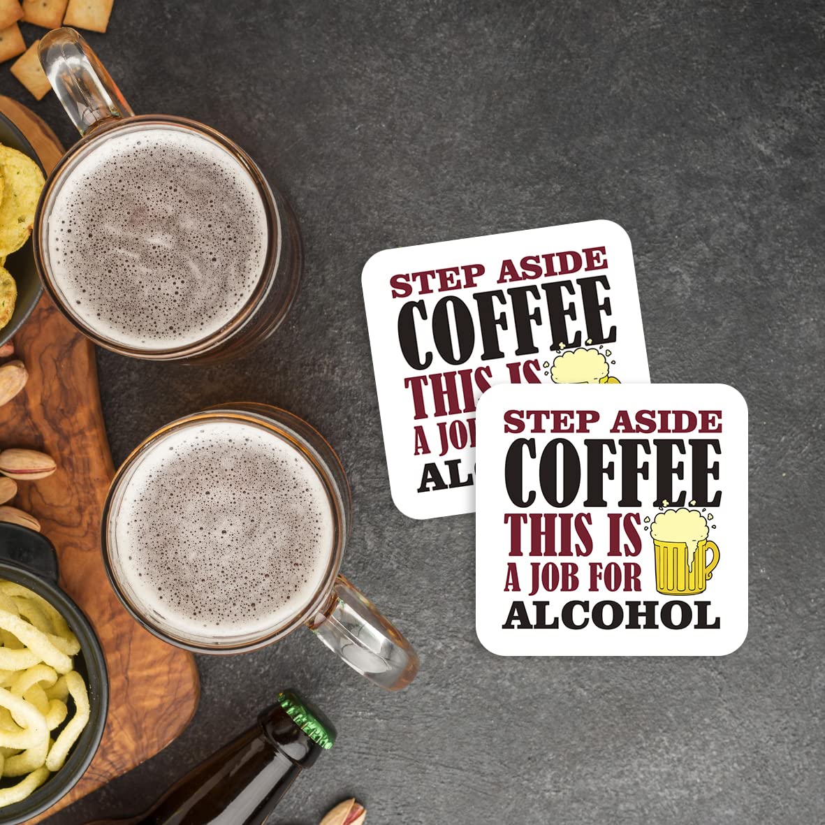 CS530 Step Aside Coffee This is a Job for Alcohol Novelty Funny Coffee Tea Drink Gift Glossy MDF Wooden Coaster