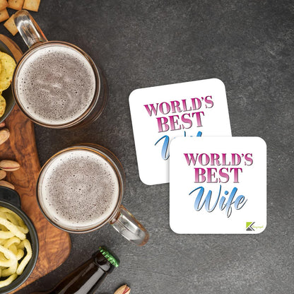 WB046 World's Best Wife MDF Wooden Coaster by Kruzroyal | Gift for Wife | Unique Novelty Present | 9cm x 9cm | Coffee Tea MDF Wooden Coaster