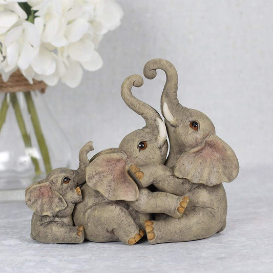 Adorable Grey Resin Elephant Family Ornament - 12.5cm x 14cm (1 Pc.) - Charming Rustic Design, Durable Handcrafted Decor, Nature-inspired Gift - Ideal for Home Accessory