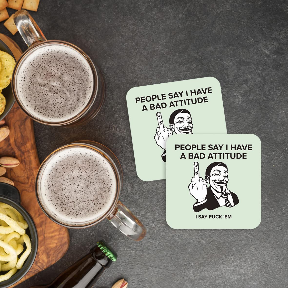 CS786 People say i Have a Bad Attitude, i say fu*k'em Novelty Funny Coffee Tea Drink Gift Glossy MDF Wooden Coaster