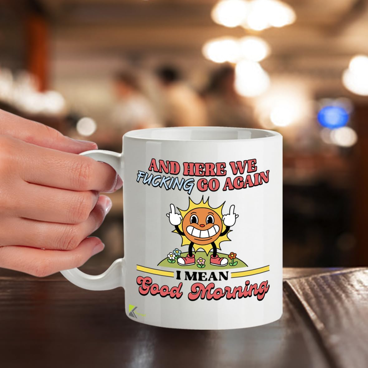 Kruzroyal Here We F*cking Go Again Funny Coffee Mug - 11oz Sarcastic Novelty Cup - Gag Gift for Coworkers, Men, Mom & Women