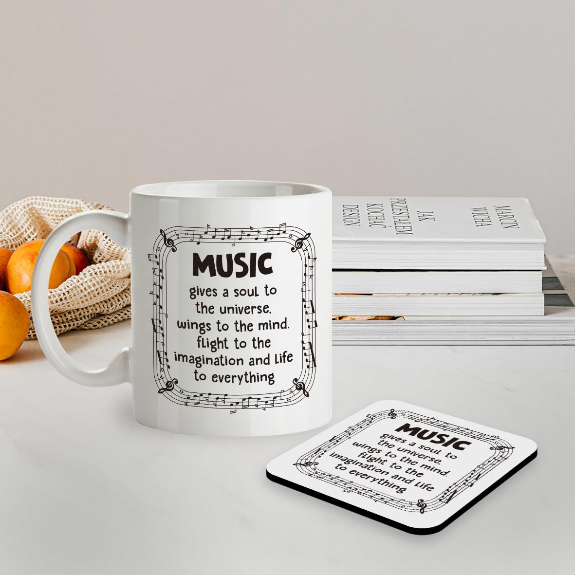 Kruzroyal SM026 Music Gives a Soul to The Universe. Wings to The Mind. Flight to The Imagination and Life to Everything - 11OZ Mug & Matching Coaster Set