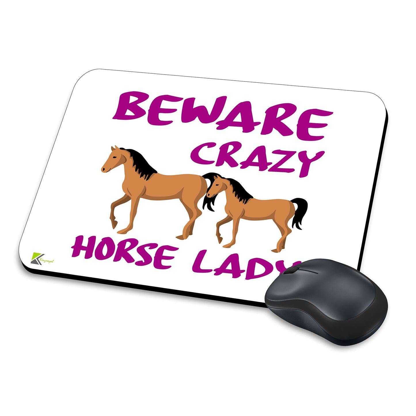 MM107 - Beware Crazy Horse Lady Funny Novelty Gift Mousemat/MousePad Anti Slip Laptop Computer PC Mouse Mat