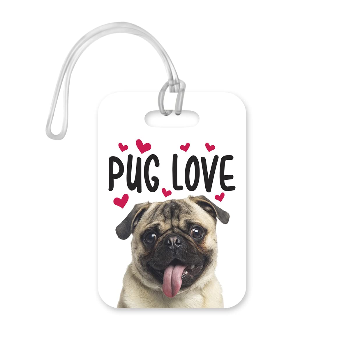 LT120 Pug Love Novelty Funny Unique Designer Gift Glossy Plastic Suitcase Luggage Tag