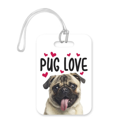 LT120 Pug Love Novelty Funny Unique Designer Gift Glossy Plastic Suitcase Luggage Tag