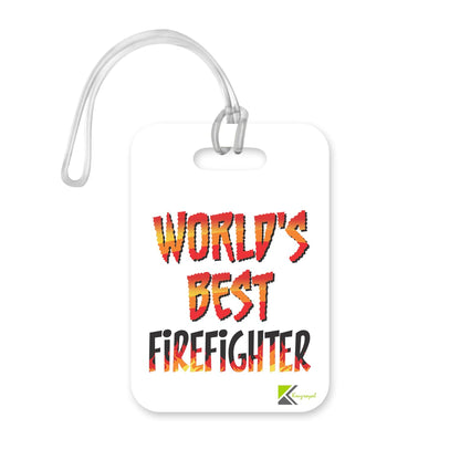 LT455 World's Best Firefighter Novelty Funny Unique Designer Gift, Suitcase, Glossy Plastic Luggage Tag for Firefighter