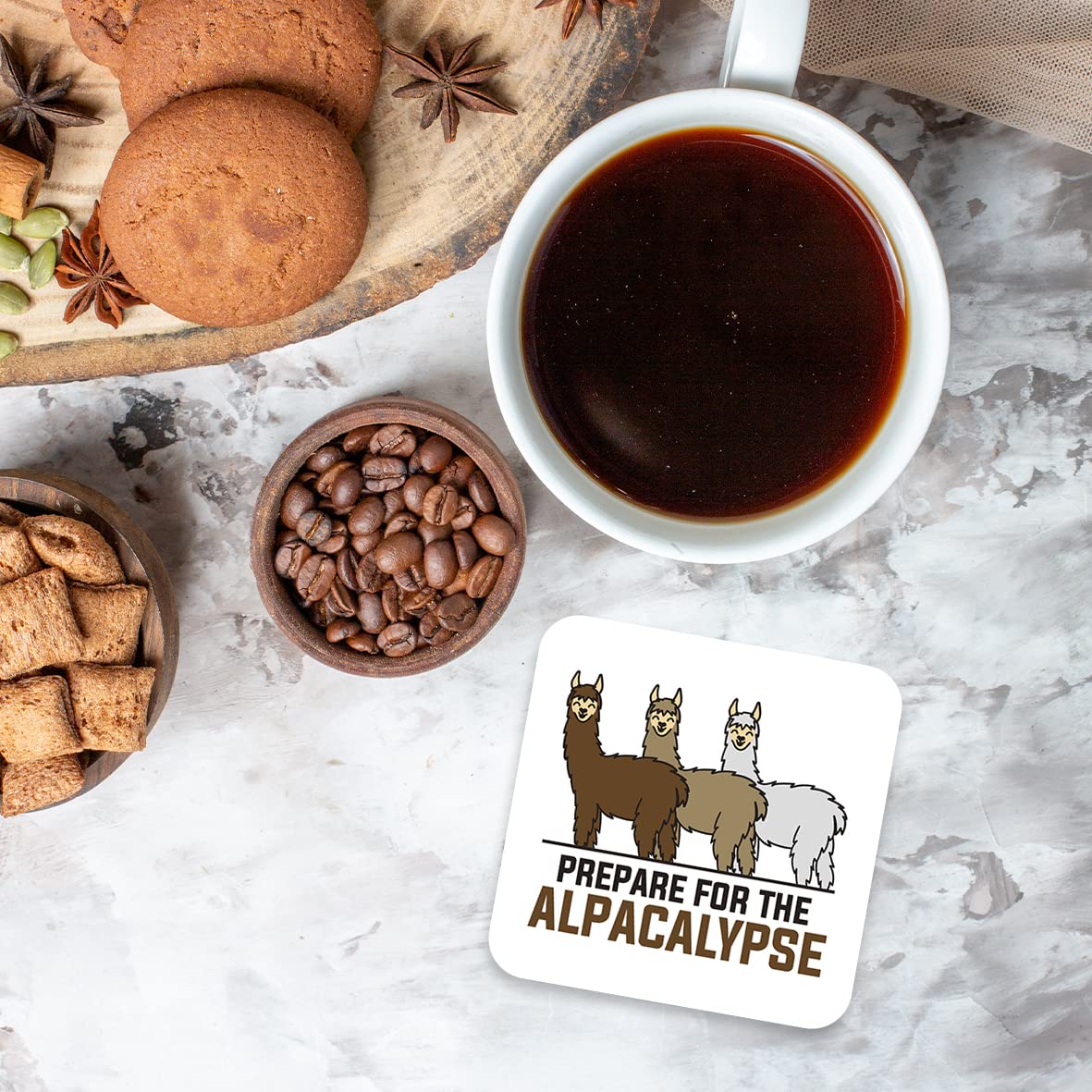 CS426 Prepare for The Alpacalypse Novelty Funny Coffee Tea Drink Gift Glossy MDF Wooden Coaster