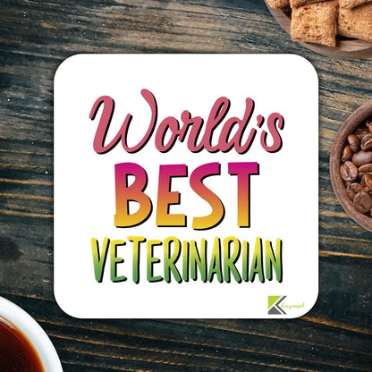WB061 World's Best Veterinarian MDF Wooden Coaster by Kruzroyal | Gift for Veterinarian | Unique Novelty Present | 9cm x 9cm | Coffee Tea MDF Wooden Coaster