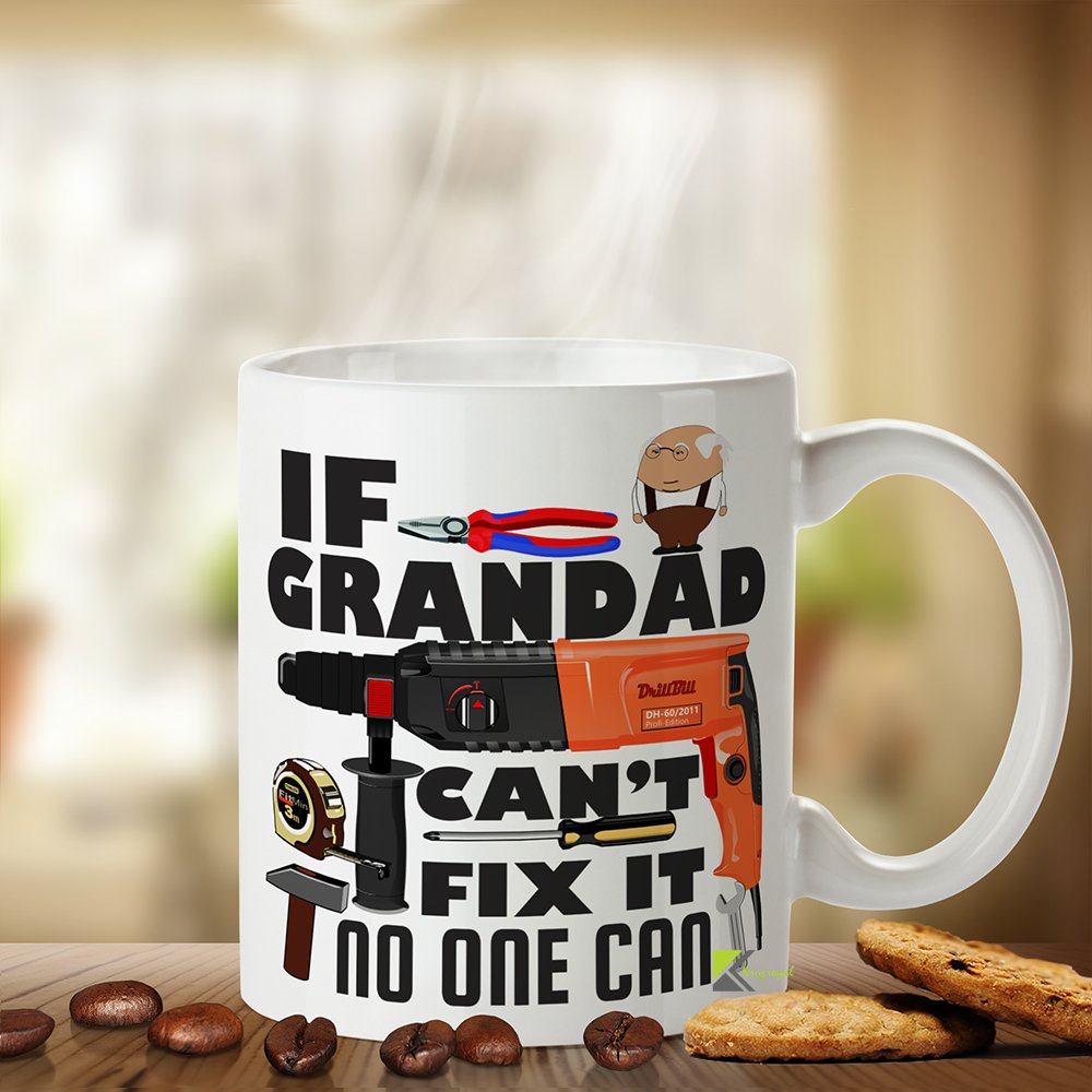 Kruzroyal DZ098 If Grandad Can't Fix It No One Can/Funny Novelty Gift Idea Coffee Tea Mug