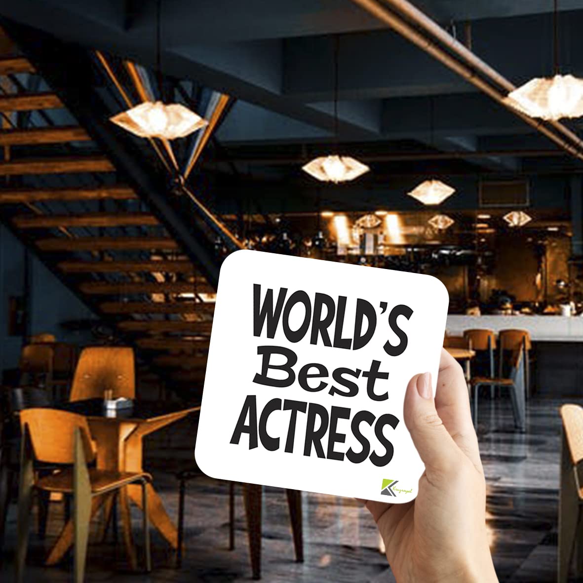 WB027 World's Best Actress MDF Wooden Coaster by Kruzroyal | Gift for Actress | Unique Novelty Present | 9cm x 9cm | Coffee Tea MDF Wooden Coaster
