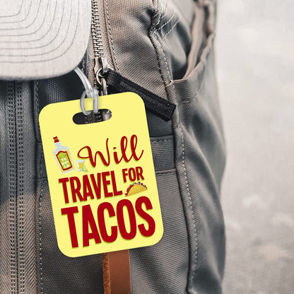 LT069 Will Travel for Tacos Novelty Funny Unique Designer Gift Glossy Plastic Suitcase Luggage Tag