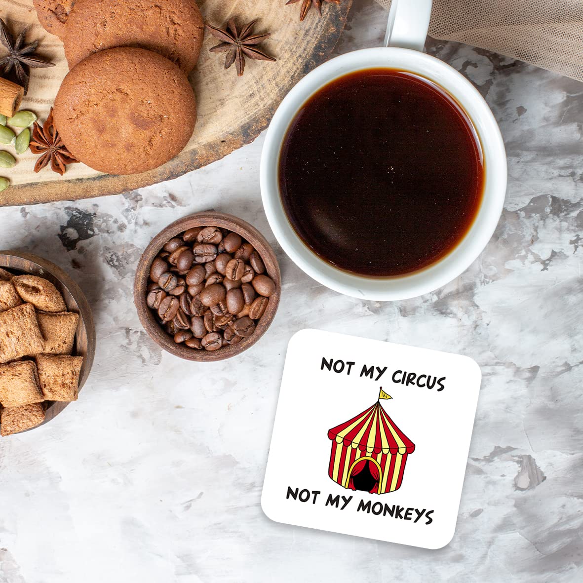 CS408 Not My Circus not My Monkeys Novelty Funny Coffee Tea Drink Gift Glossy MDF Wooden Coaster