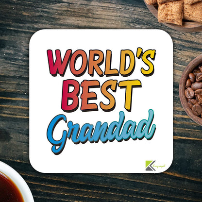 WB025 World's Best Grandad MDF Wooden Coaster by Kruzroyal | Gift for Grandad | Unique Novelty Present | 9cm x 9cm | Coffee Tea MDF Wooden Coaster
