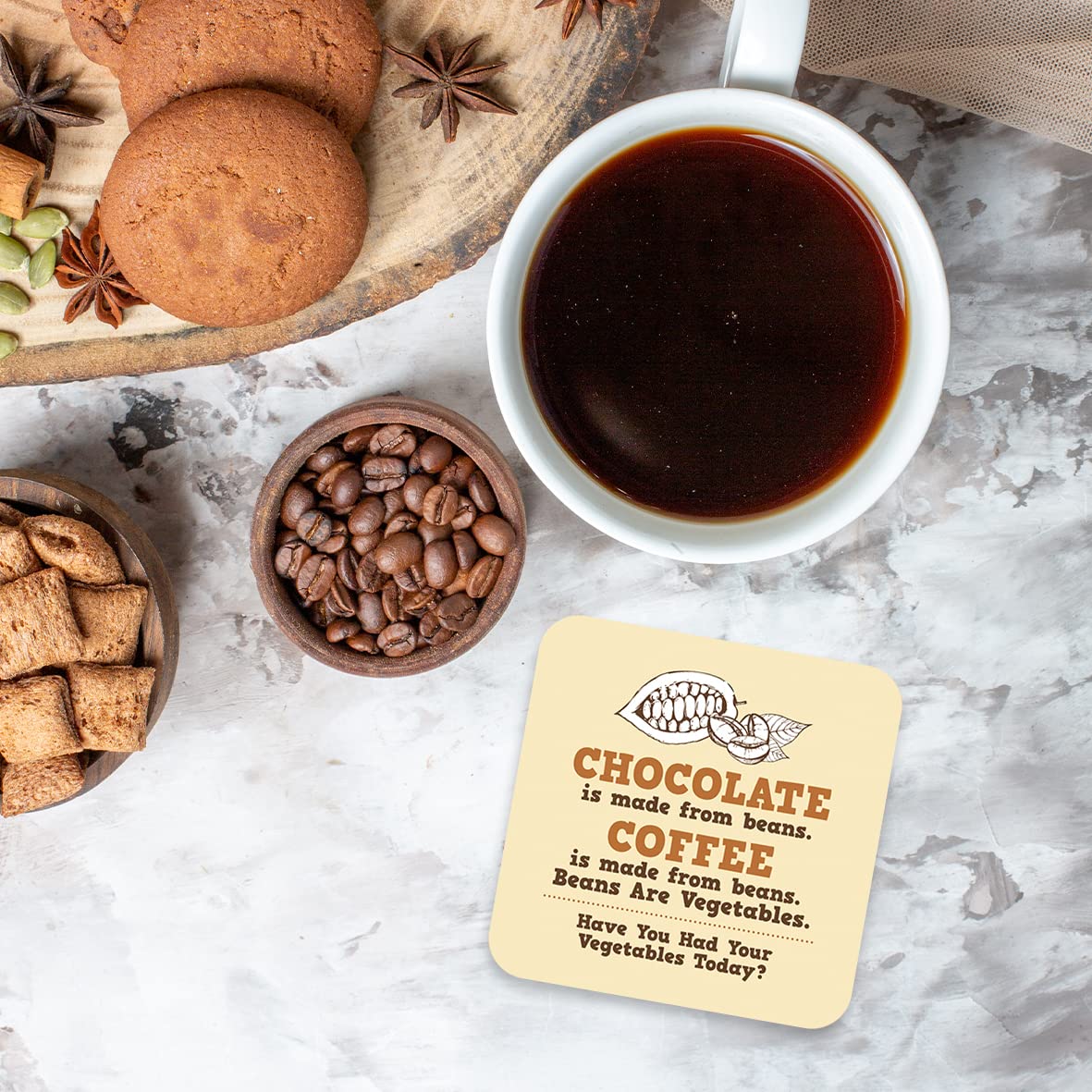 CS676 Chocolate is Made from Beans. Coffee is Made from Beans. Beans are Vegetables. Have You had Your Vegetables Today? Novelty Funny Coffee Tea Drink Gift Glossy MDF Wooden Coaster