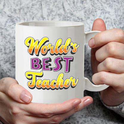 Kruzroyal DZ833 World's Best Teacher Mug 11oz - White Ceramic Cup for Teaching Assistant, Tutor - End of Year, Thank You Present for Him or Her