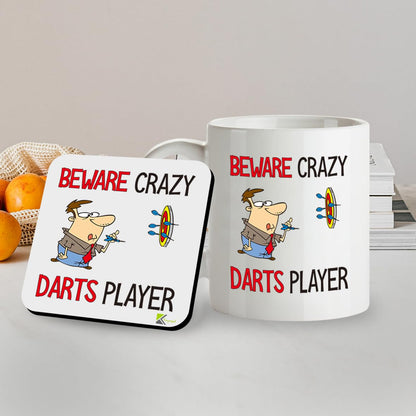 Kruzroyal SM085 Beware Crazy Darts Player - 11OZ Mug & Matching Coaster Set