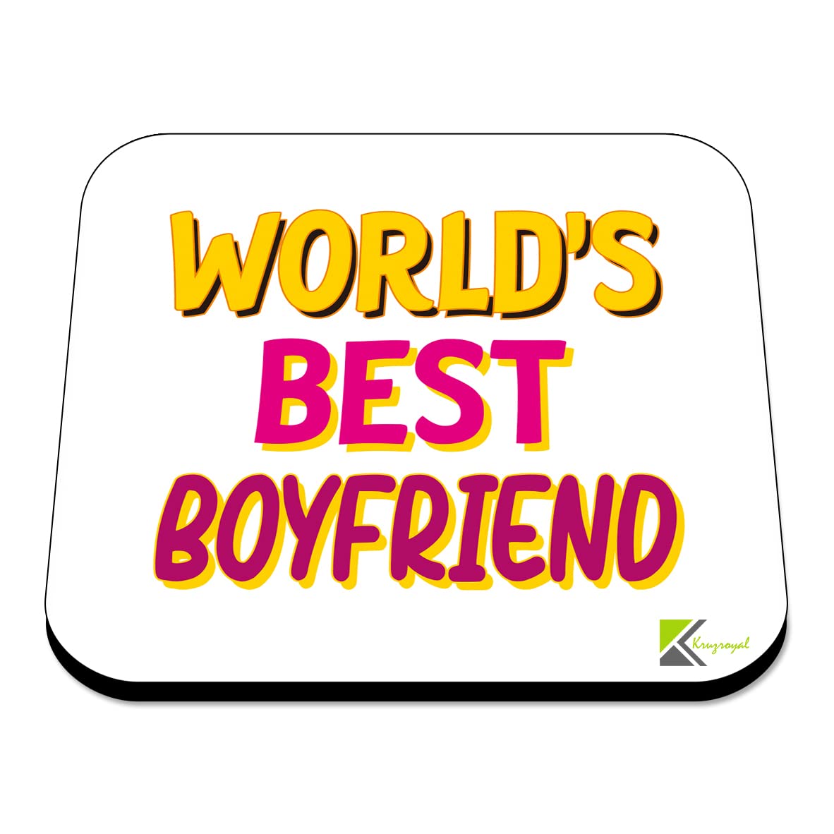 WB035 World's Best Boyfriend MDF Wooden Coaster by Kruzroyal | Gift for Boyfriend | Unique Novelty Present | 9cm x 9cm | Coffee Tea MDF Wooden Coaster