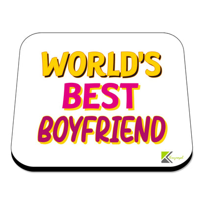 WB035 World's Best Boyfriend MDF Wooden Coaster by Kruzroyal | Gift for Boyfriend | Unique Novelty Present | 9cm x 9cm | Coffee Tea MDF Wooden Coaster