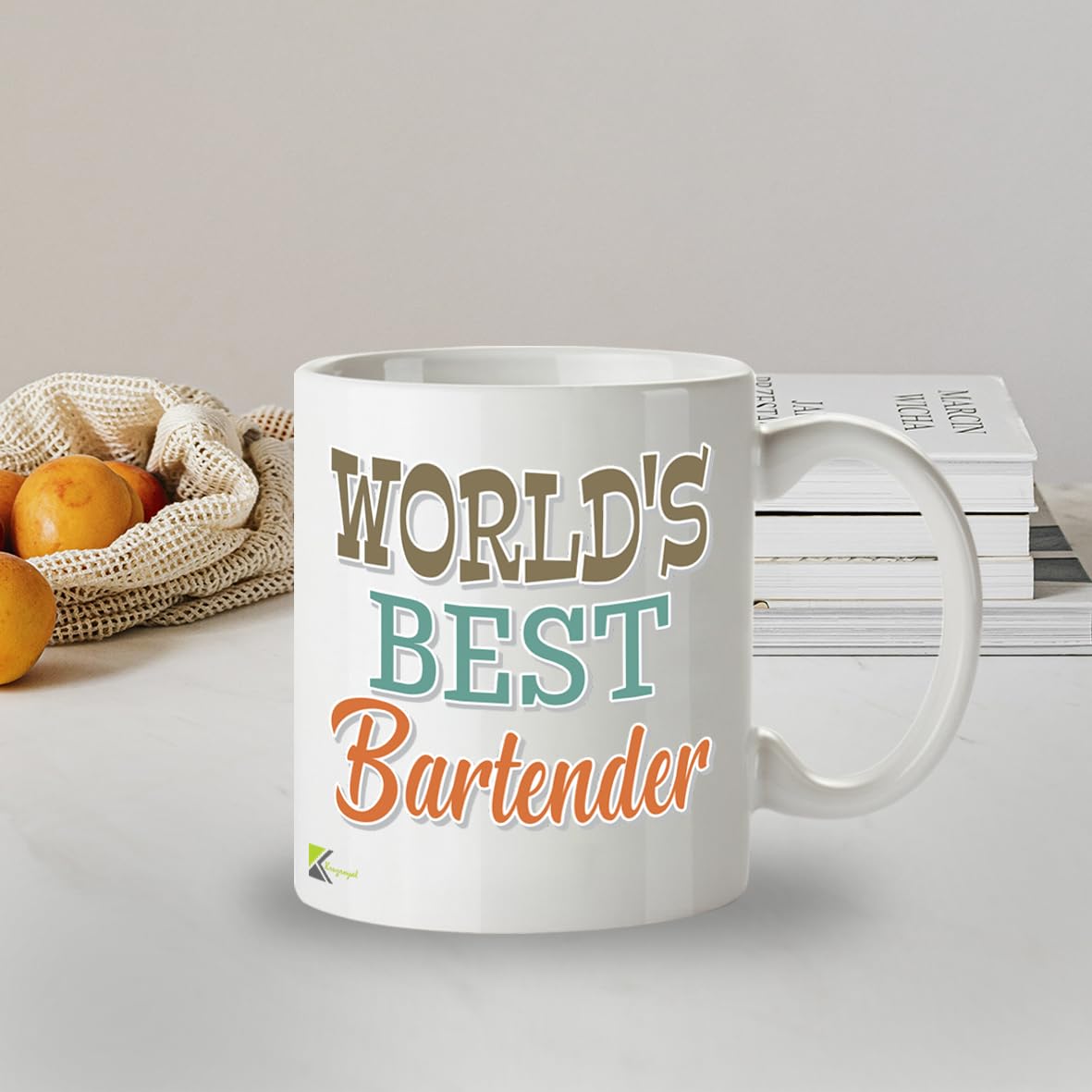 Kruzroyal DZ874 World's Best Bartender Mug 11oz - White Ceramic Cup for Barman, Mixologist - Funny Birthday, Leaving or Thank You Present