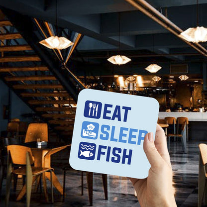CS663 Eat Sleep Fish Novelty Funny Coffee Tea Drink Gift Glossy MDF Wooden Coaster