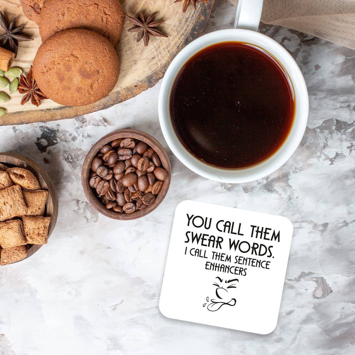 CS552 You call them swear words. I call them sentence enhancers Novelty Funny Coffee Tea Drink Gift Glossy MDF Wooden Coaster | Gifts for Men, Women, Friend, Colleague | Rude Humour & Gag Gift