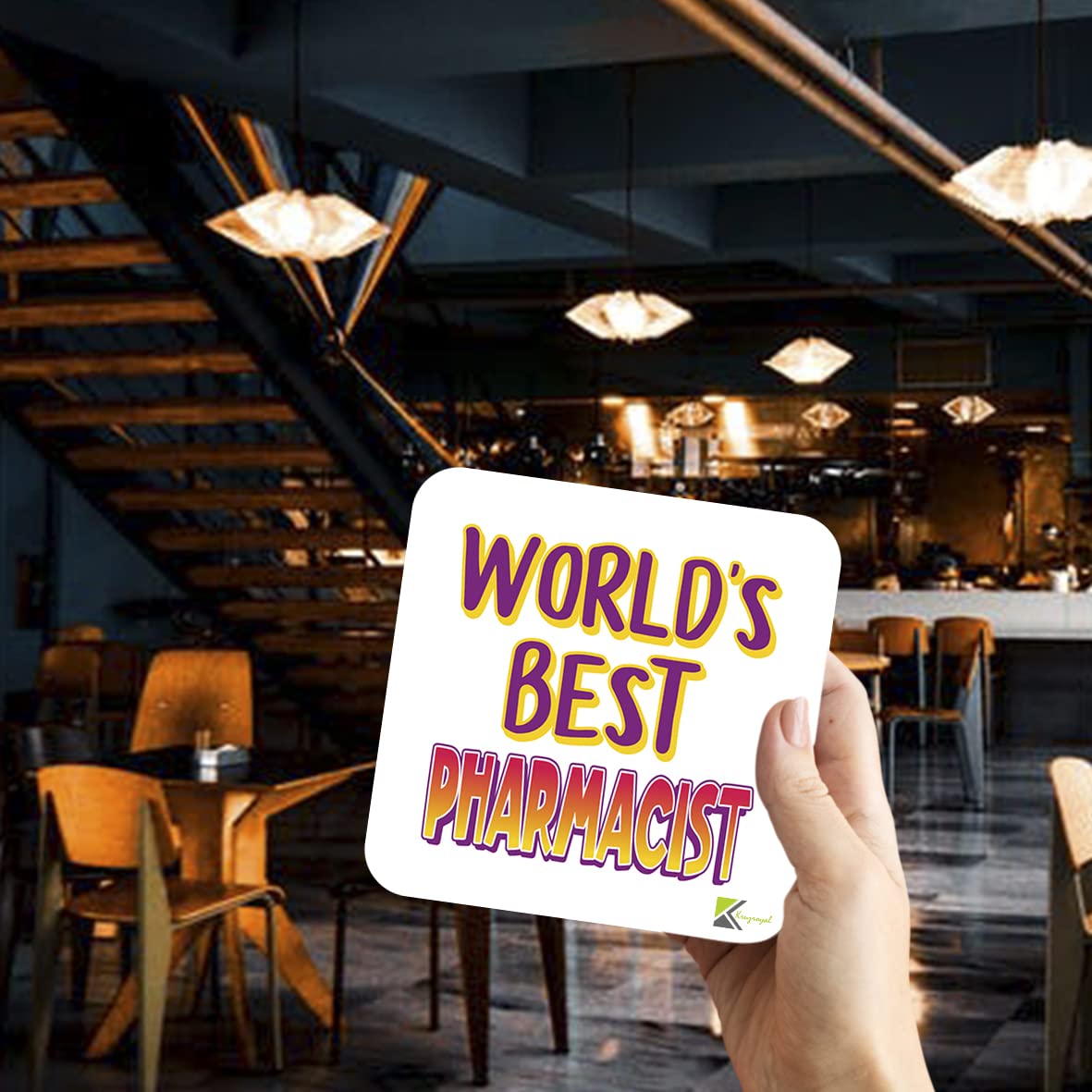 WB058 World's Best Pharmacist MDF Wooden Coaster by Kruzroyal | Gift for Pharmacist | Unique Novelty Present | 9cm x 9cm | Coffee Tea MDF Wooden Coaster