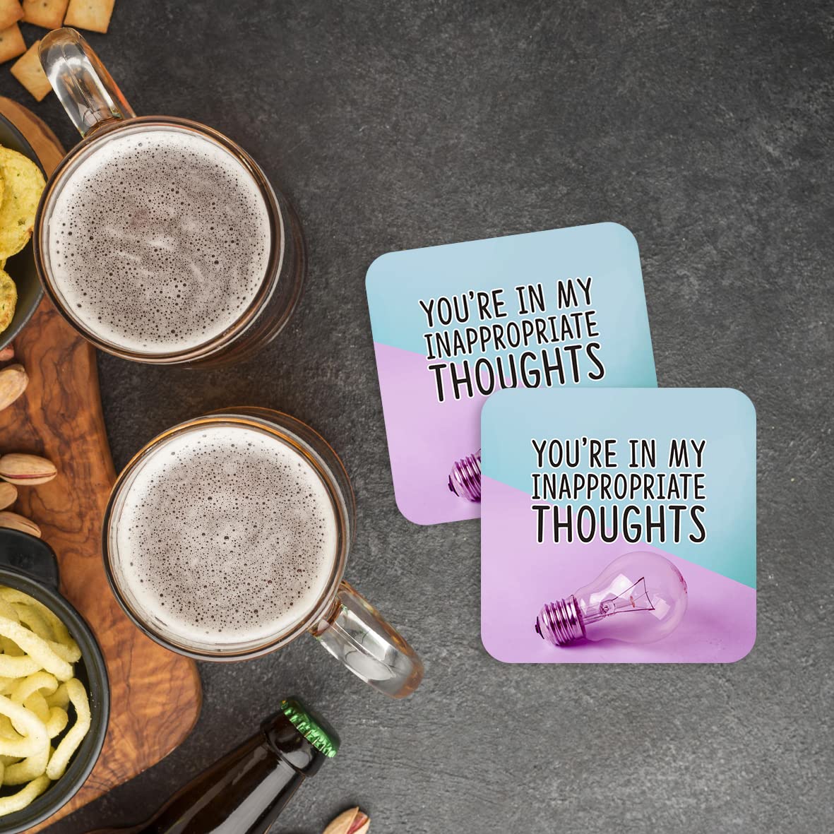 CS776 You're in My Inappropriate Thoughts Novelty Funny Coffee Tea Drink Gift Glossy MDF Wooden Coaster