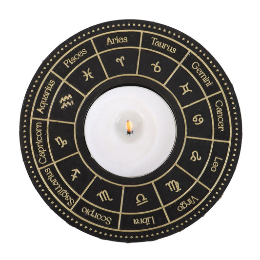 Astrology Wheel Tealight Candle Holder - Handcrafted Metal Stand with Zodiac Signs, Ideal for Home Decor and Spiritual Ambiance, Zodiac Gift for Astrology Enthusiasts