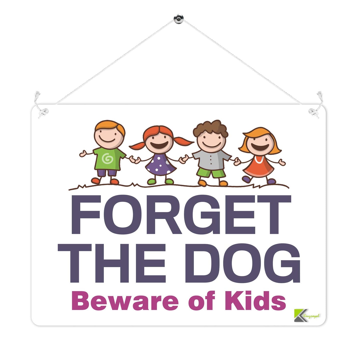 Kruzroyal MP310 Forget the DOG Beware of kids Funny Novelty Retro Vintage Metal Wall Sign Plaque 20cm x 15cm