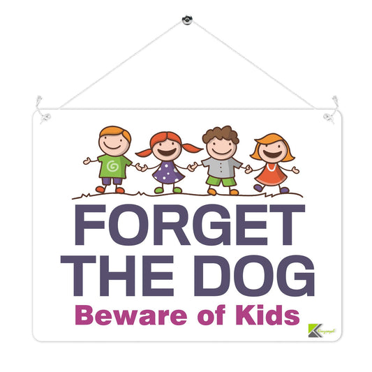 Kruzroyal MP310 Forget the DOG Beware of kids Funny Novelty Retro Vintage Metal Wall Sign Plaque 20cm x 15cm